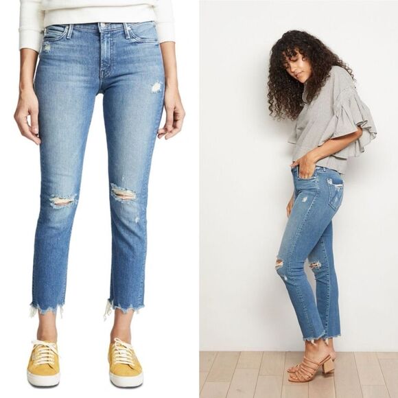 Mother Denim Rascal Ankle Chew Straight Leg Distressed Jeans Learning to Hula 26 - Picture 1 of 11